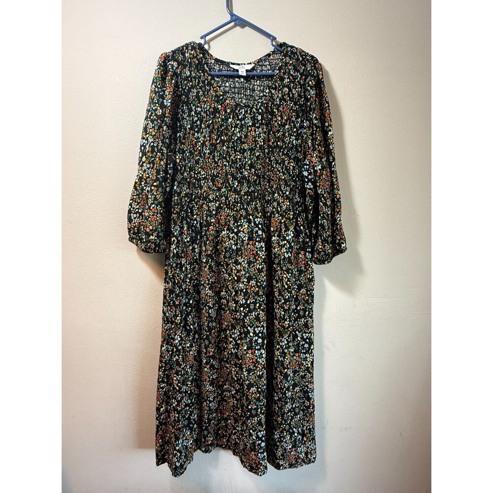 Croft & Barrow Dress Petite XXL Floral Smocked Bodice Long Boho